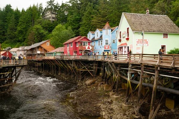 Ketchikan Alaska Usa August Street View Creek Street Business Tourans — стокове фото