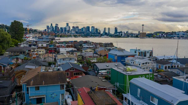 Seattle Hava Portresinin Planında Renkli Evler Duruyor — Stok fotoğraf