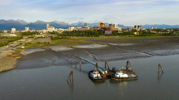 Tug Boats Moored Private Dock Fish Creek Coook Inlet Alaska — Stock Photo, Image