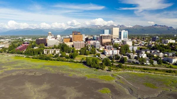 Aerial View Downtown Anchoragh Perspective Coook Inlet Alaska — Stock Photo, Image