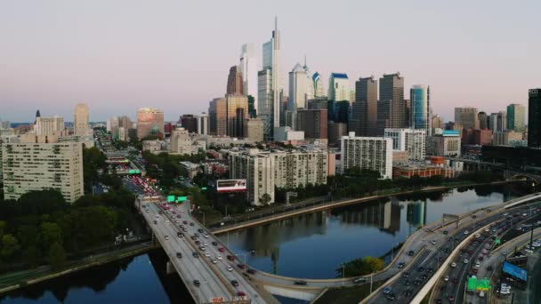 Chutes Nocturnes Sur Philadelphie Pennsylvanie Rivière Schuylkill — Video