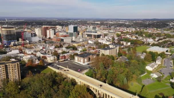 Aerial View Steamtown Scranton Pennsylvia Downtown Urban City Skyline — стоковое видео