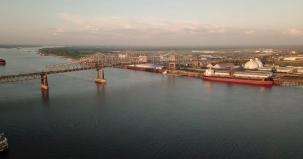 Aerial View Baton Rouge Louisiana Port River Ships — Stock Video