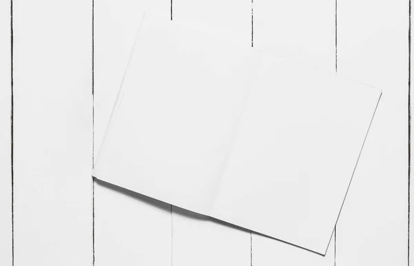 Offenes Notizbuch Auf Weißem Holztisch Draufsicht — Stockfoto