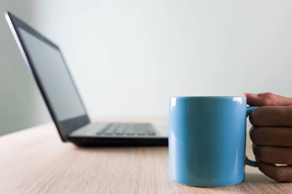 Coffee Break Businessman Drinking Coffee Office Table — Stock Photo, Image