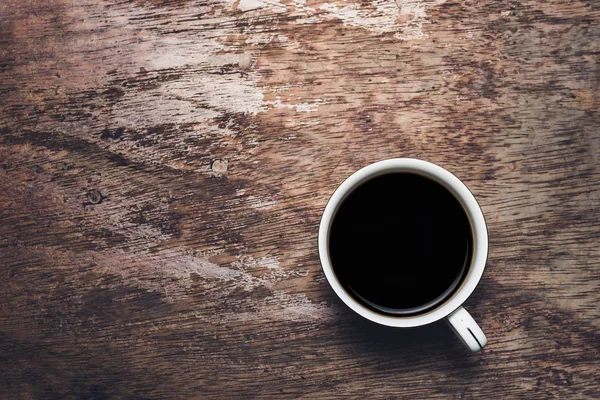 Ahşap Masa Kahve Siyah Amerikalı Veya Espresso Üstten Görünüm — Stok fotoğraf