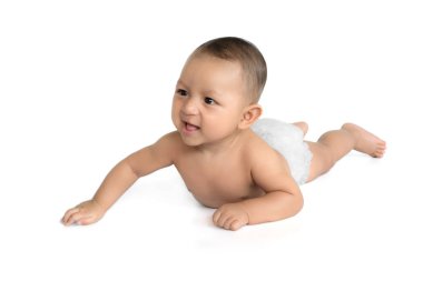 Beyaz arka plan üzerinde izole bebek çocuk portresi.