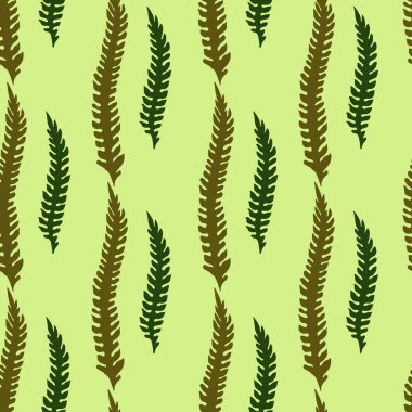 Işık sarı zemin üzerine koyu zeytin otlar ile vektör seamless modeli.