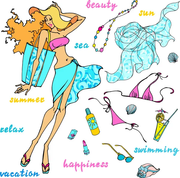 Vektör nesneleri ve yaz deniz tatili hakkında kelime beach adlı ayarla. 