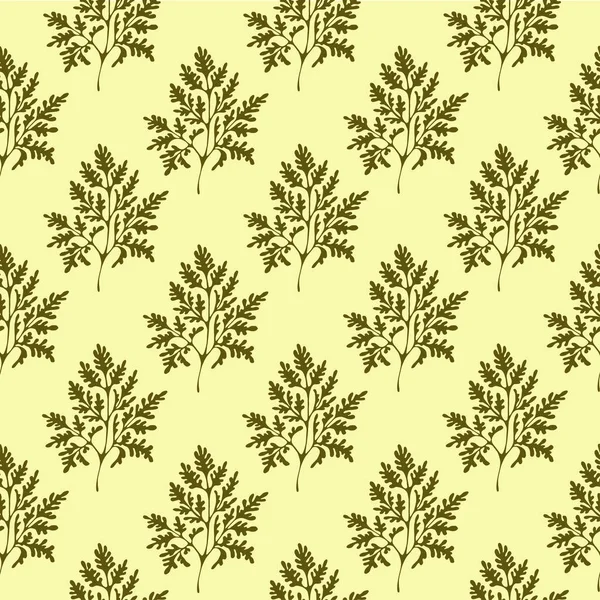 Işık sarı zemin üzerine koyu zeytin otlar ile vektör seamless modeli.