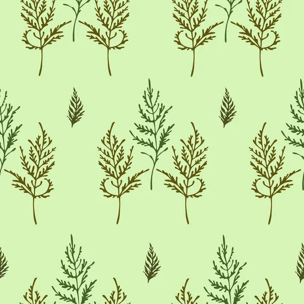 Işık sarı zemin üzerine koyu zeytin otlar ile vektör seamless modeli.