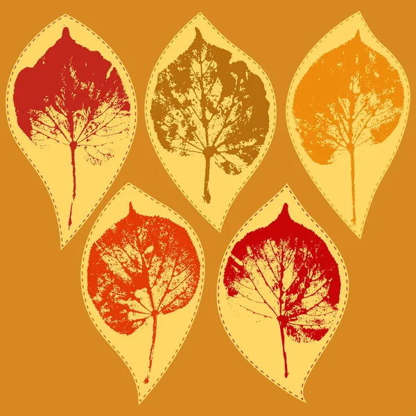 Vektor Set Von Aufklebern Mit Bunten Herbst Lindenblättern — Stockvektor