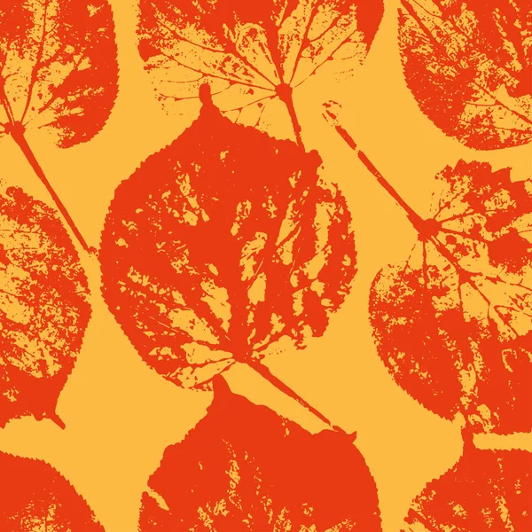 Vektör Dikişsiz desen derin turuncu sonbahar linden ile sarı zemin üzerine bırakır