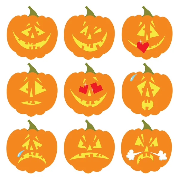 Vektör öğeleri için Halloween tasarım kümesi: kabak Jack-o'-lantern farklı duygularla.