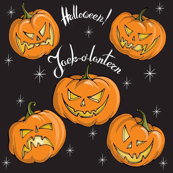 Vektör öğeleri için Halloween tasarım kümesi: kabak Jack-o'-lantern ve kelimeler