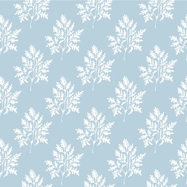 Vektör seamless modeli: beyaz doğrusal el ışık mavi zemin üzerine çizilmiş otlar. Hat sanatı. Kış tasarım.