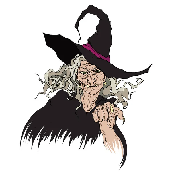 Vektör çirkin cadı siyah şapka gri saçlı. Cadılar Bayramı tasarım. 