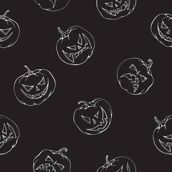 Vektor Bezešvé Vzor Halloween Designu Linie Umění Dýně Bílé Černém — Stockový vektor