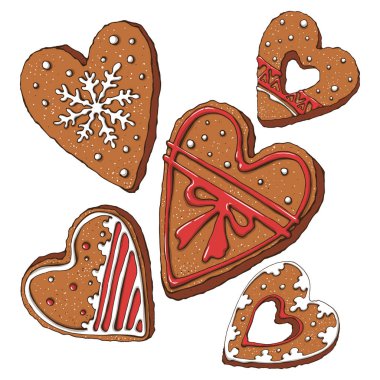 Kalp vektör kümesi Zencefil Ekmek coocies kurdu. Tatil Gıda tasarım.