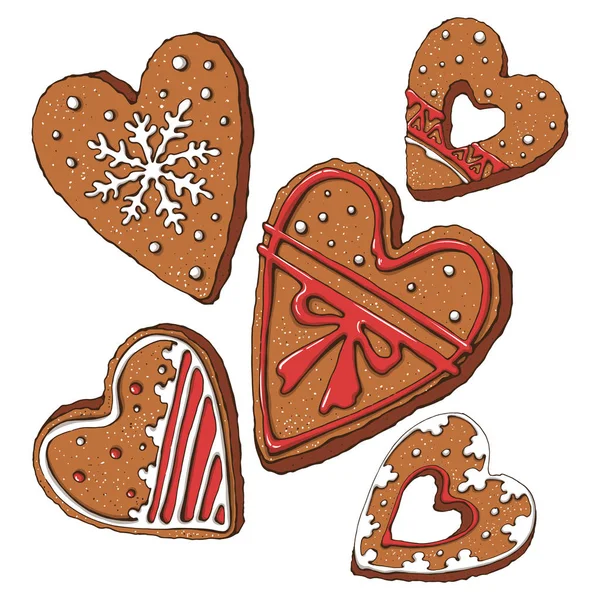 Kalp vektör kümesi Zencefil Ekmek coocies kurdu. Tatil Gıda tasarım.