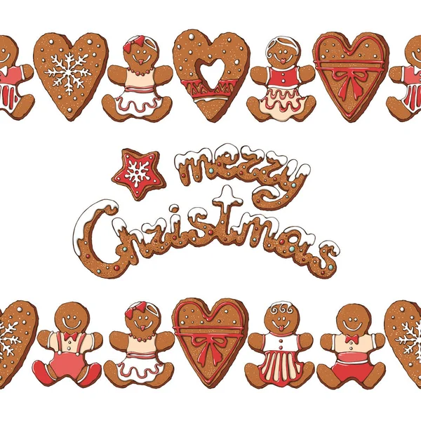 Vektör çeşitleri buzlanma ile zencefil ekmek iki sonsuz satır ile ayarla. Zencefil Ekmek adam, kalp, yıldız, kelime 