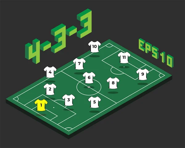 Football 4-3-3   formation with isometric field. — Stock Vector