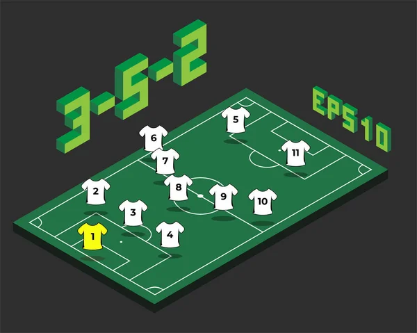 Football 3-5-2  formation with isometric field. — Stock Vector