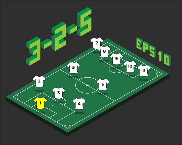 Football  3-2-5 formation with isometric field. — Stock Vector