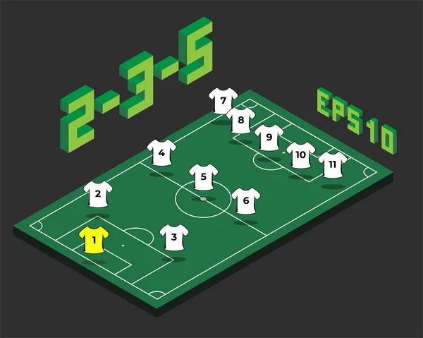 Football 2-3-5  formation with isometric field. — Stock Vector