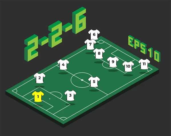 Football 2-2-6 formation with isometric field. — Stock Vector