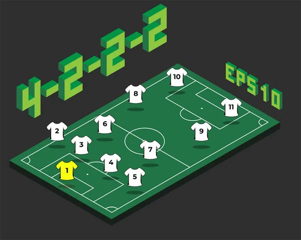 Football 4-2-2-2  formation with isometric field. — Stock Vector