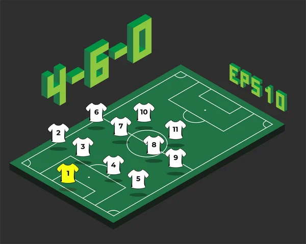 Σχηματισμό ποδοσφαίρου 4-6-0, με ισομετρική πεδίο — Διανυσματικό Αρχείο