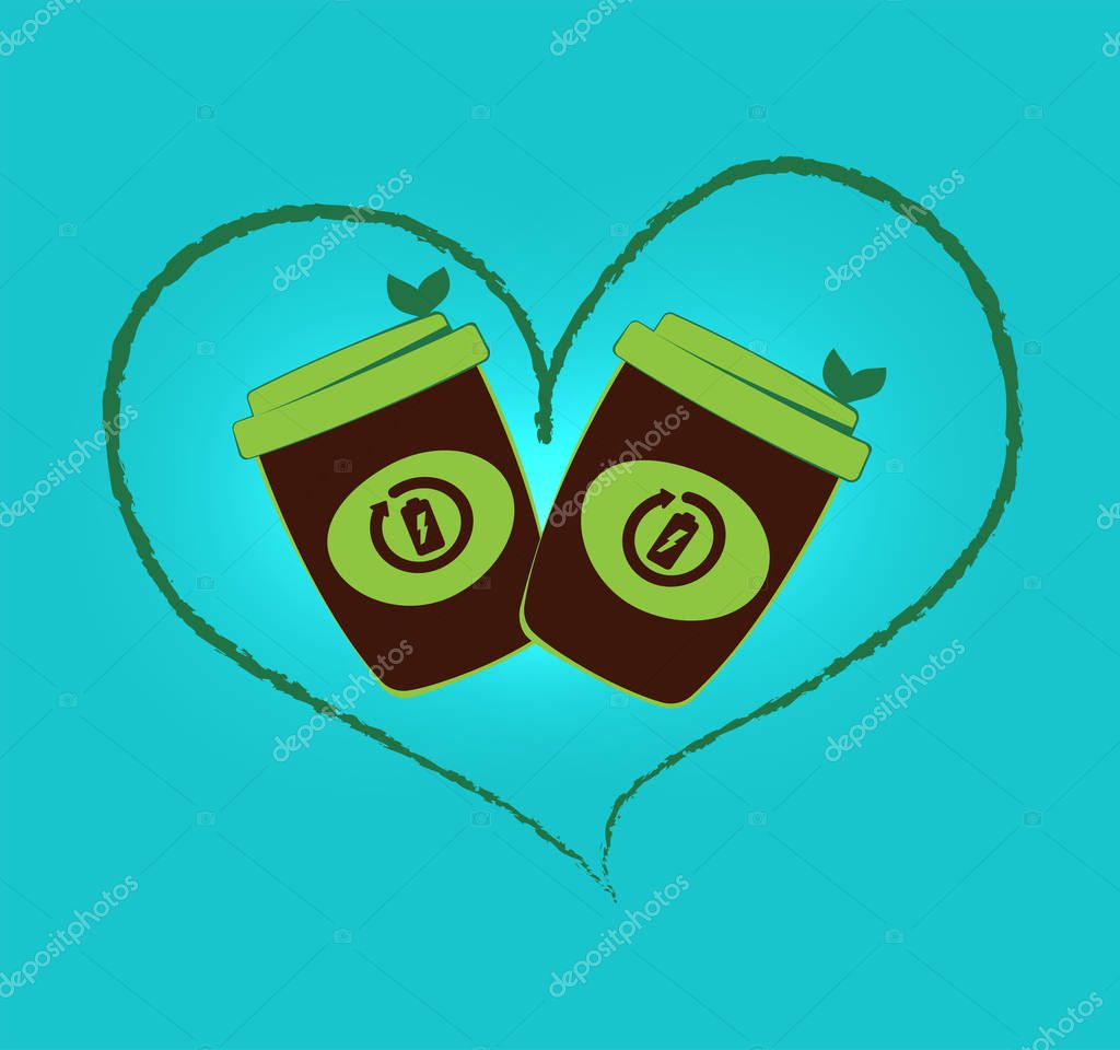 Organic energy drink business template.   Tea or milkshake cup. natural organic street fast food. Battery charging on the beverage cup logo.