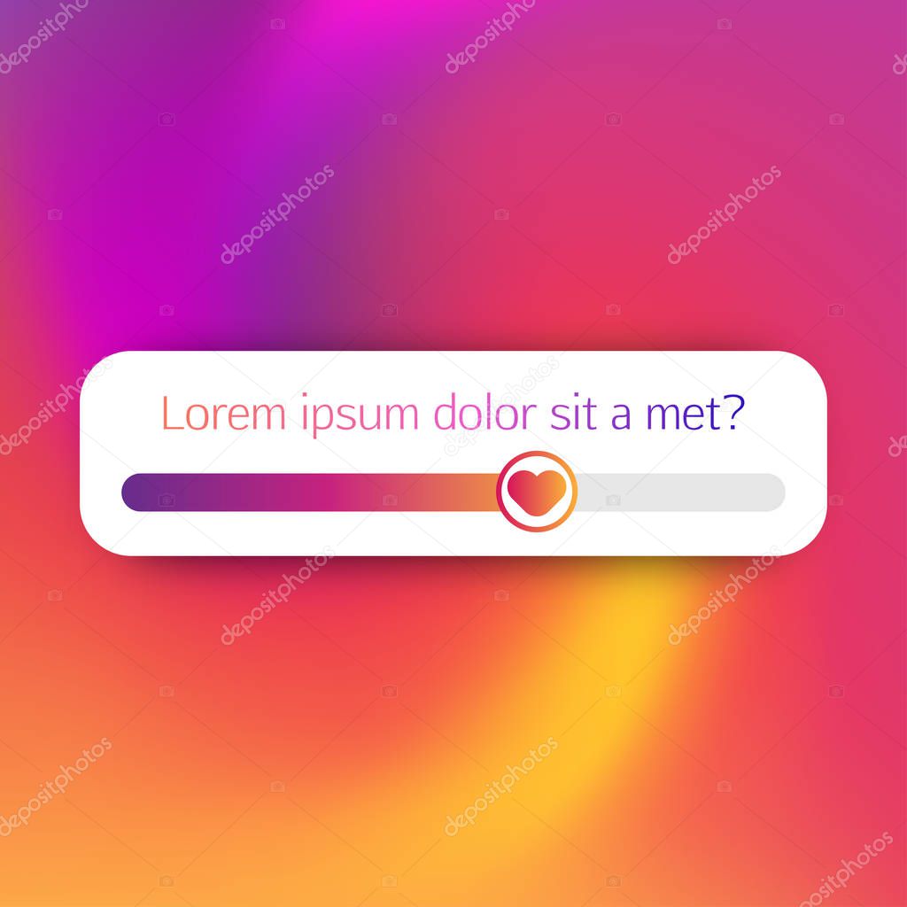 Slider emoji in social media with trendy colors mesh gradient background. Poll with slider feedback mock up