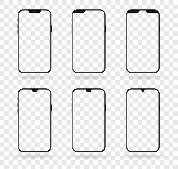 Conjunto Exibição Smartphone Entalhe Vetorial Diferente Isolado Transparente Mockup Realista — Vetor de Stock