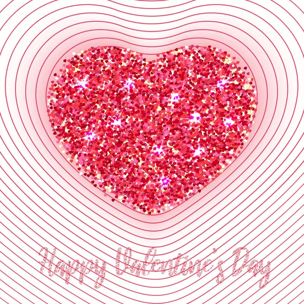 バレンタインの日のはがき 明るい色の花びら ベクトルを中心に輝く星と波線の背景 — ストックベクタ