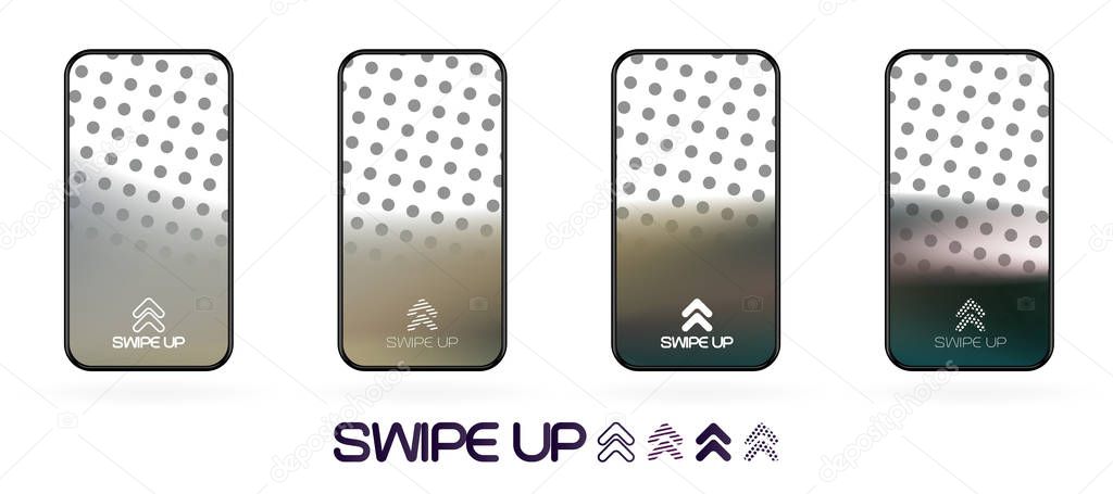 Abstract fluid smoky gradient backdrop with  swipe up icon.  vector UI social network swipe stories invitation template  illustration