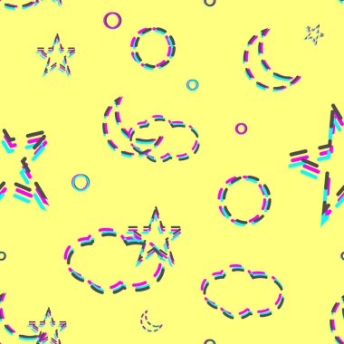 Glitch Clouds kesikli çizgiler Dikişsiz desen vektör