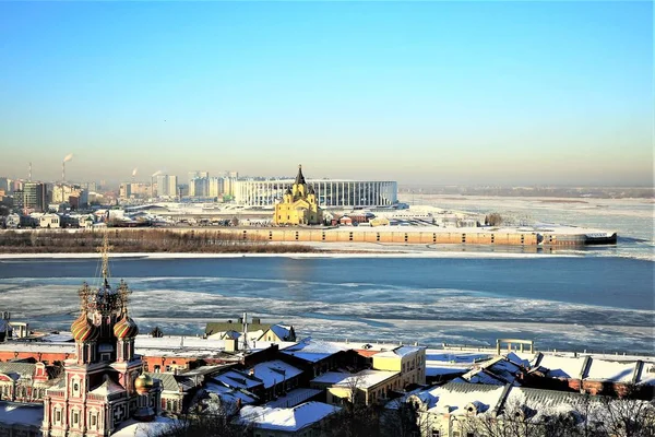 Bright Winter Day Nizhny Novgorod Foreground Nativity Church Middle Eye — Stock Photo, Image