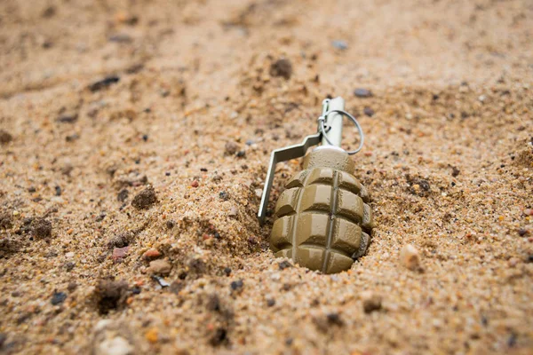 Hand Grenade Sand Background — Stock Photo, Image