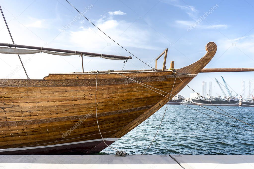 Wooden pleasure boat in Sharjah Bay, UAE