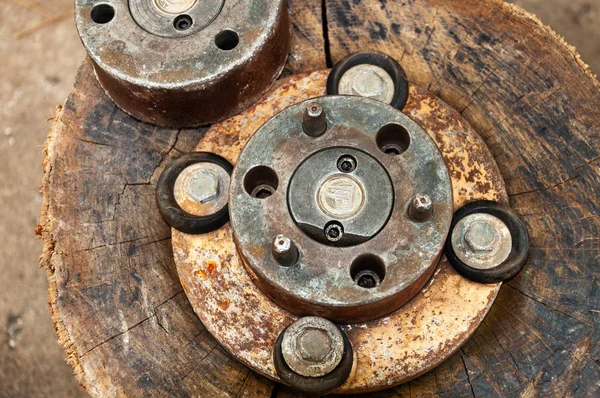 Mecânica Enferrujada Vintage Com Engrenagens Cobre Riscadas Velhos Elementos Redondos — Fotografia de Stock