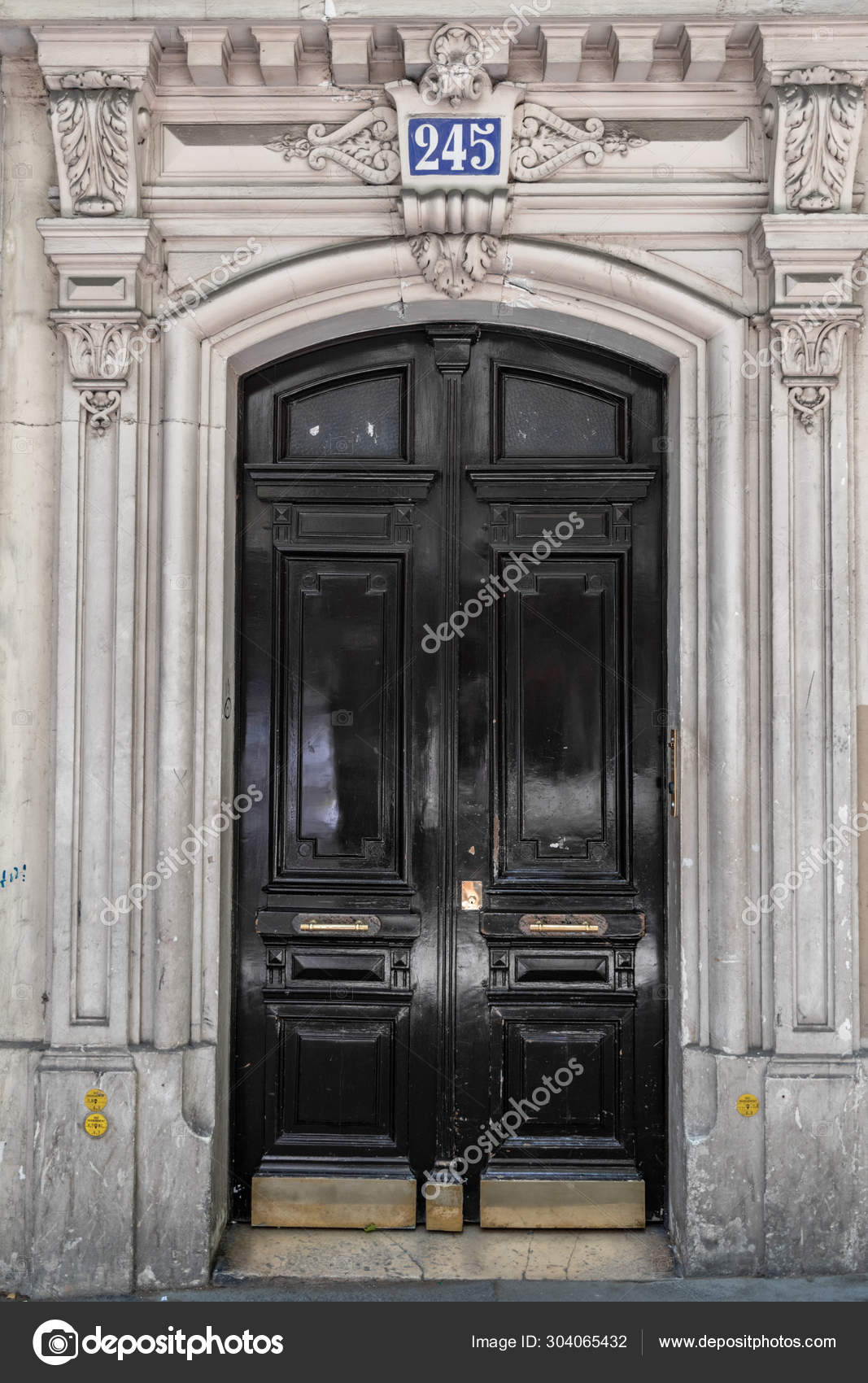 Paris France 2019 Old Wooden Door Number 245 Blue Nameplate