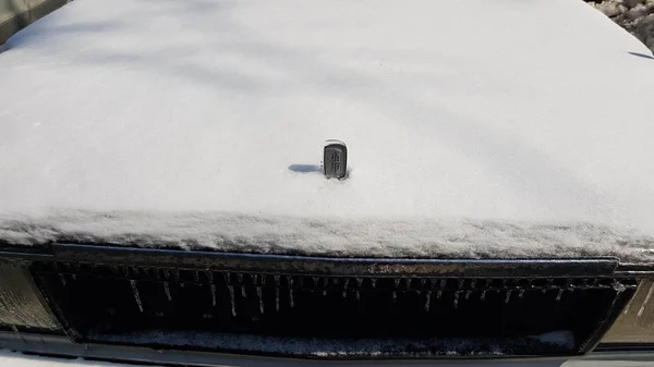 Snow Covered Car Details Winter — Zdjęcie stockowe
