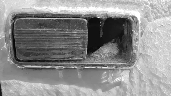 Neve Coberto Detalhes Carro Inverno — Fotografia de Stock