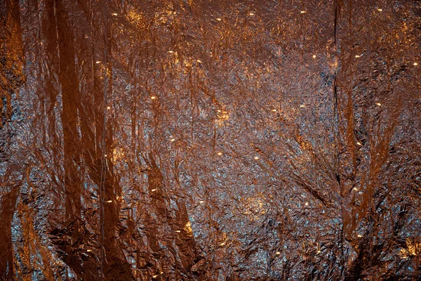 Brons Gerimpelde Folie Achtergrond Met Gouden Lichten Glanzende Glitter Textuur — Stockfoto