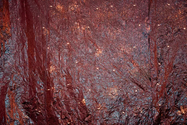 Roodgouden Metallic Gerimpelde Folie Achtergrond Met Glanzende Lichten Glitter Textuur — Stockfoto