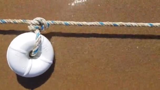 White Sea Buoy Rough Nautical Rope Knot Waving Clear Water — Stock Video