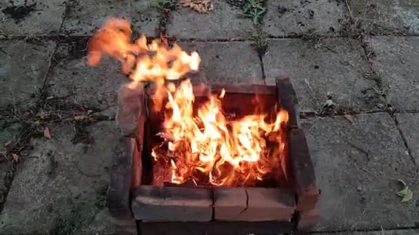 Ognisko Kominku Ognisko Drewniane Jasnoczerwonym Płomieniem Starym Koksowniku Węgla Drzewnego — Wideo stockowe