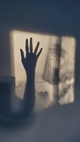 Desenfoque Silueta Mano Femenina Las Sombras Pared Parece Marco Cinematográfico —  Fotos de Stock